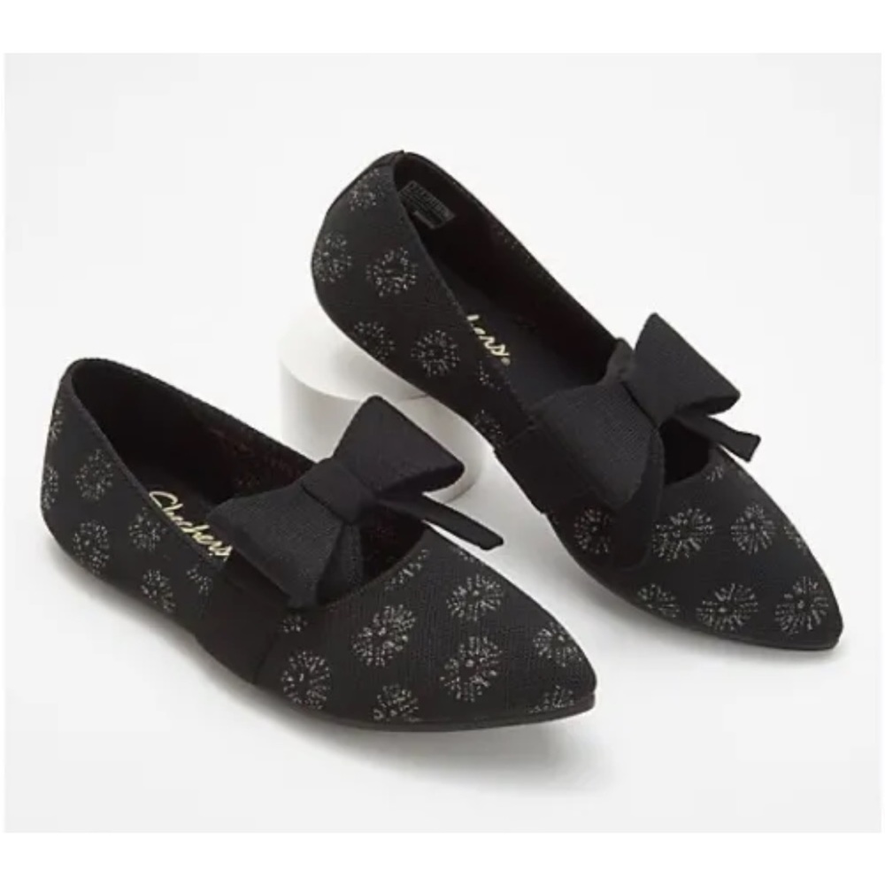 Skechers Cleo Point Washable Knit Sparkle Flats - black 8.5 wide